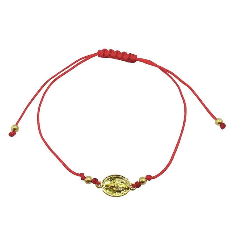 Pulsera Virgen De Los Rayos Cordon Rojo Ajustable Enchapado Oro 18K