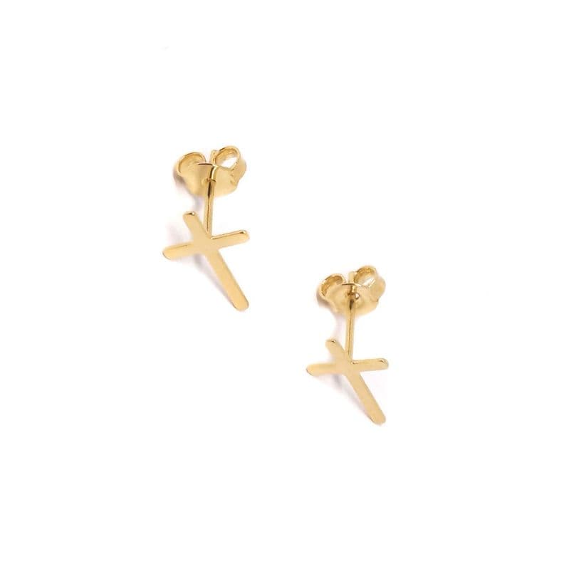 Aros Cruz Planos Enchapado Oro 18K Dorado