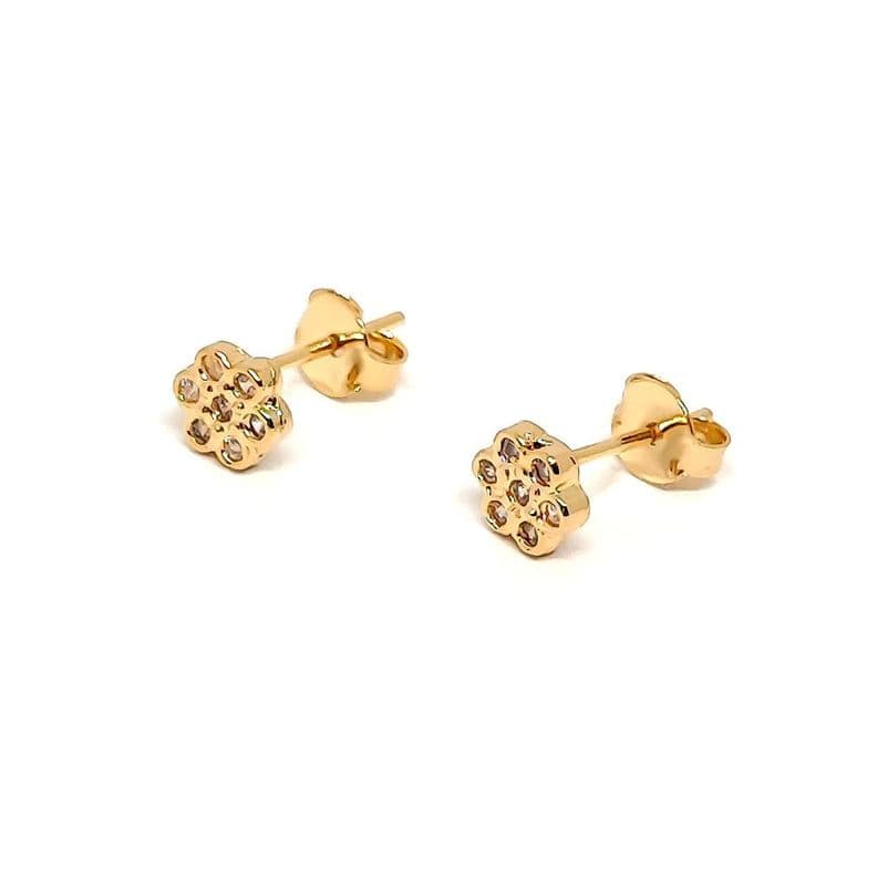 Aros Flor Circon 5mm Enchapado Oro 18K Dorado