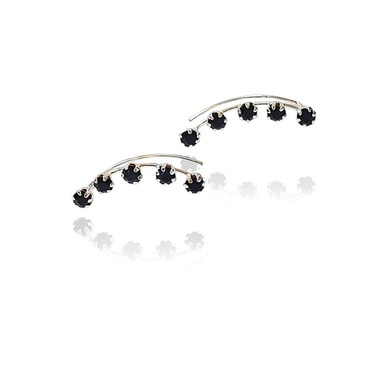 Aros Trepadores 5 Strass Negro Plata Fina 925