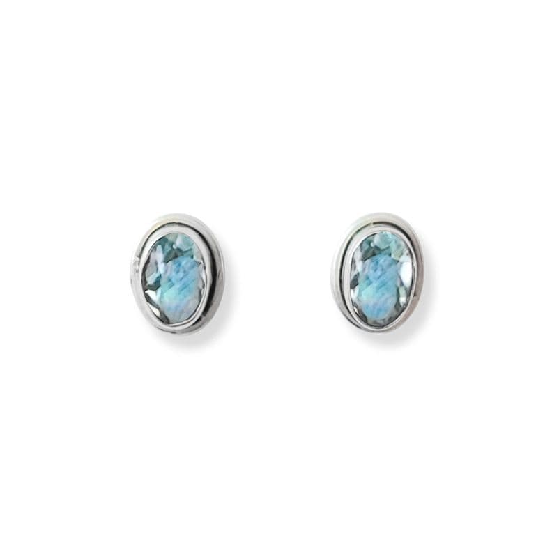 Aros Boton Ovalo Topacio Celeste Plata Fina 925