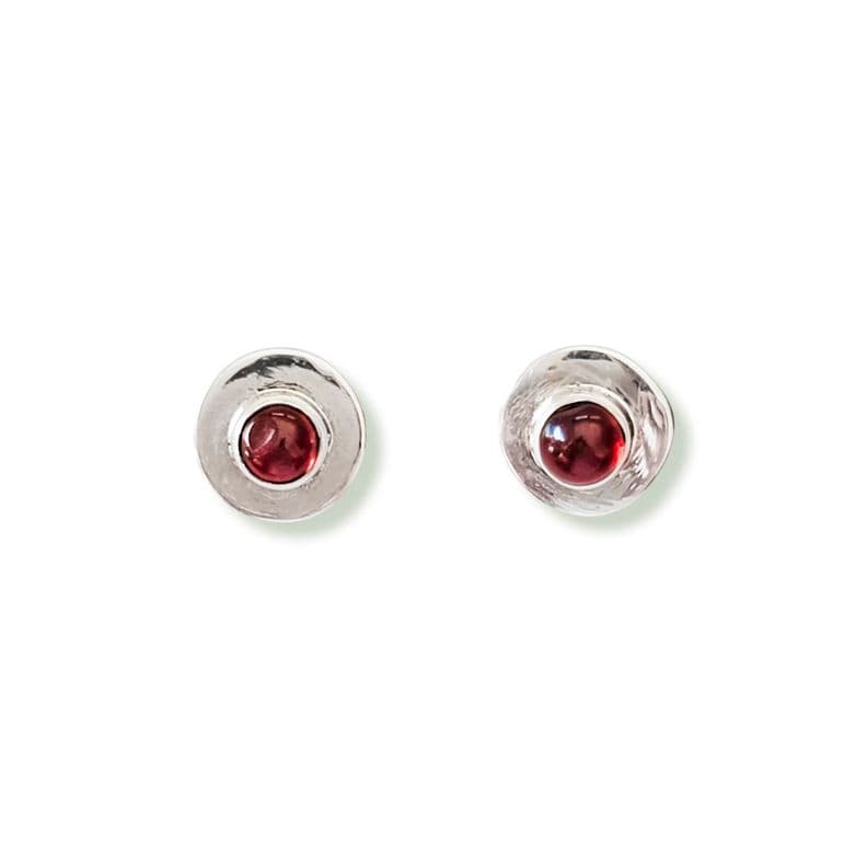 Aros Aryan Granate Redondo Plata Fina 925 Rojo