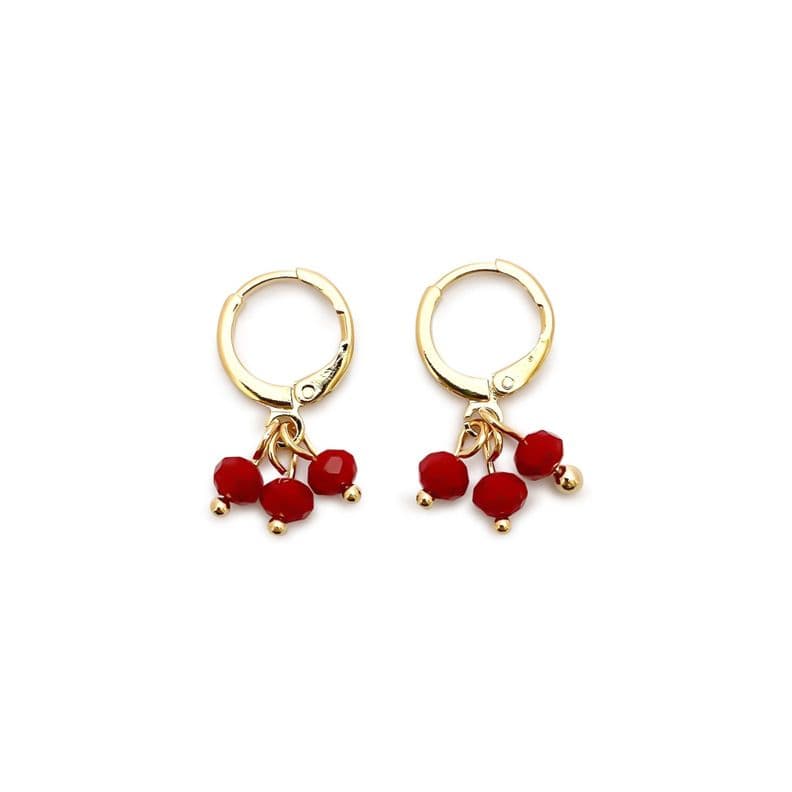 Aros Argolla Cristal Rojo Enchapado Oro 18K Dorado