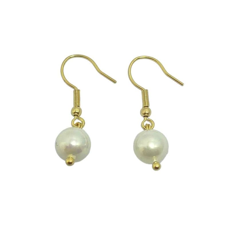 Aros Perla Shellpearl Gancho Enchapado Oro 18K