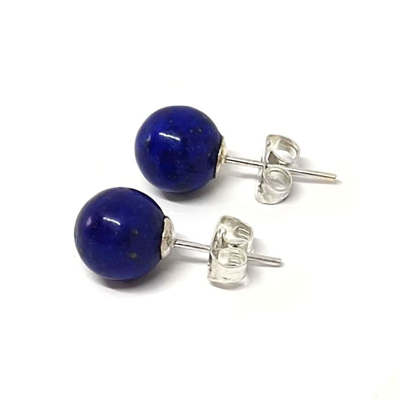 Aros Bola 8mm Lapislazuli Plata Fina 925