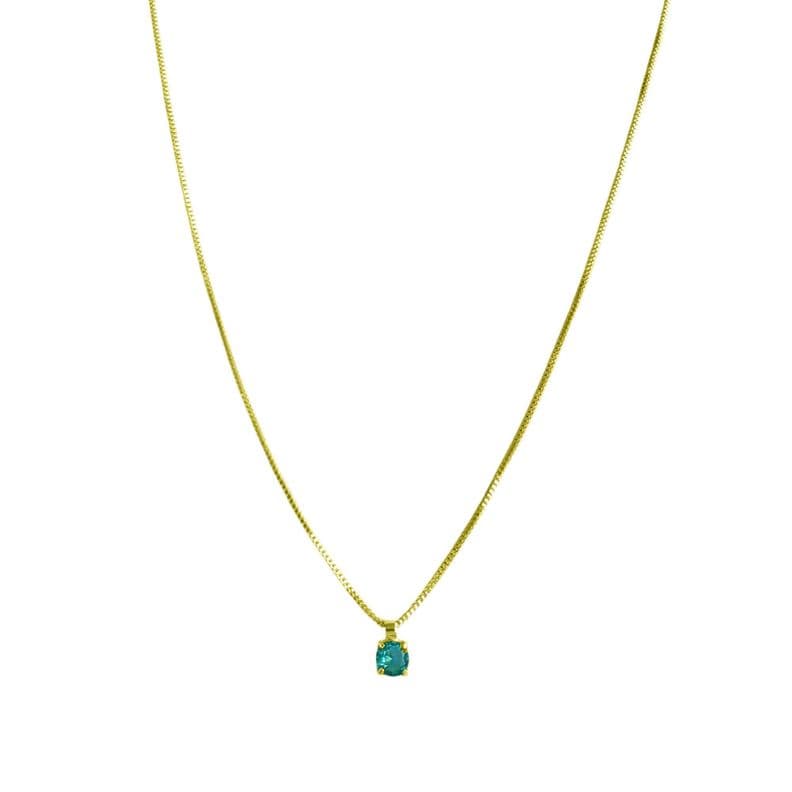 Collar Punto De Luz Cuadrado Celeste 4mm Enchapado Oro 18K