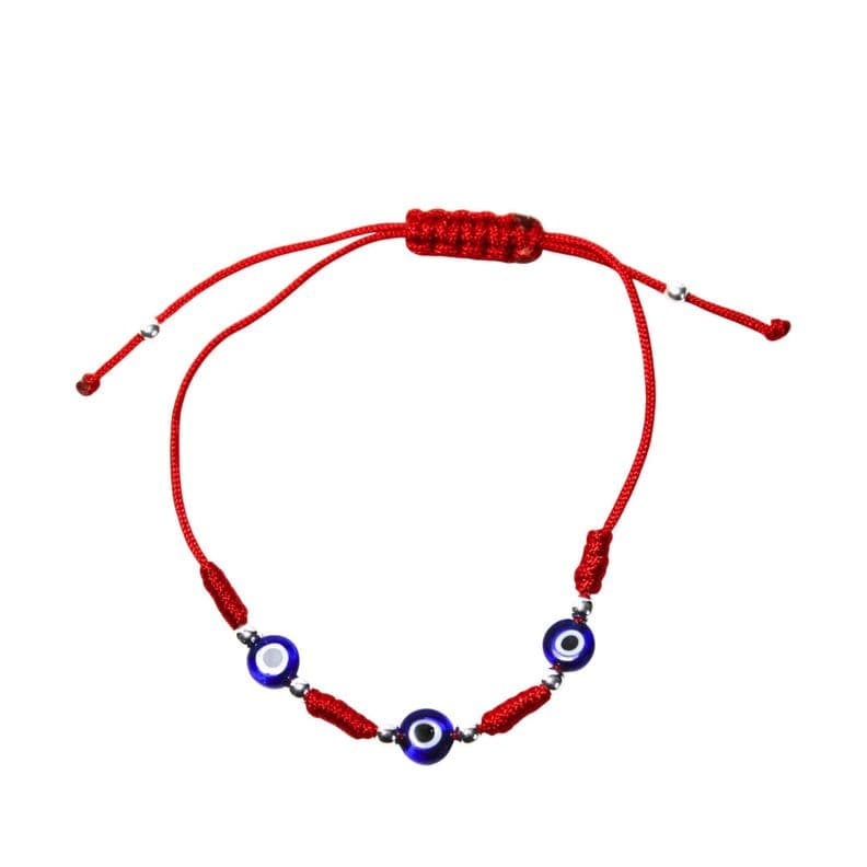 Pulsera Ojos Turcos Cordon Rojo Plata Fina 925