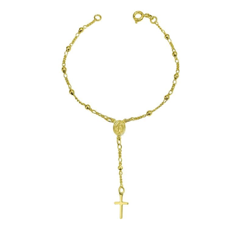 Pulsera Denario Virgen De Los Rayos Bolitas Enchapado Oro 18K