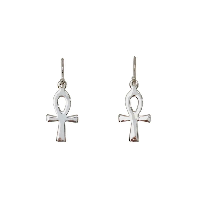 Aros Cruz Ankh Plana Colgante Gancho Plata Fina 925