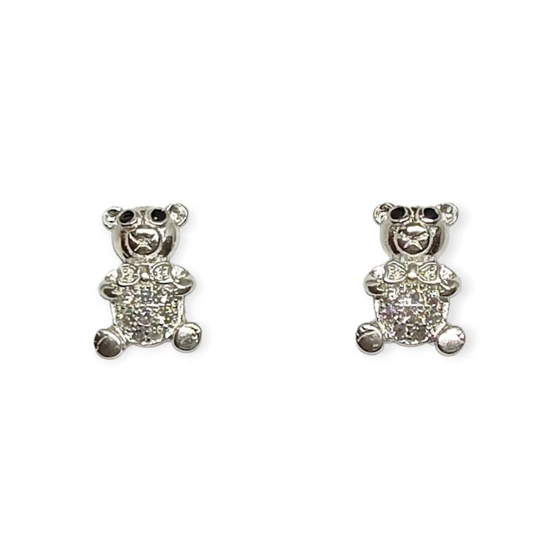 Aros Oso Micro Circon Plata Fina 925