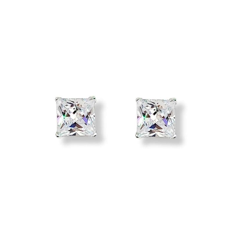 Aros Cuadrados Circon Blanco 6mm Plata Fina 925