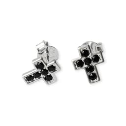 Aros Cruz Circon Negro Mini Plata Fina 925