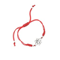 Pulsera Flor De Loto Ohm Cordon Rojo Ajustable Plata Fina 925