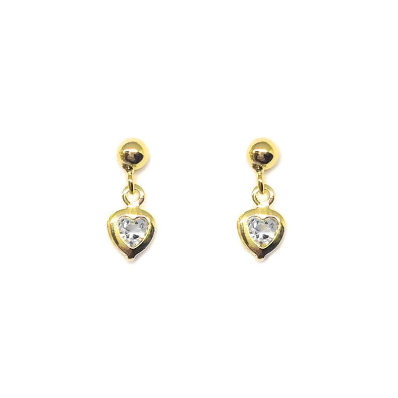 Aros Nina Corazon Cristal Colgante Enchapado Oro 18K