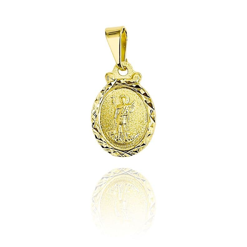 Colgante Medalla San Expedito Ovalado Borde Enchapado Oro 18K Dorado