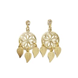 Aros Atrapasuenos Pequeno Hojas Circon Enchapado Oro 18K Dorado