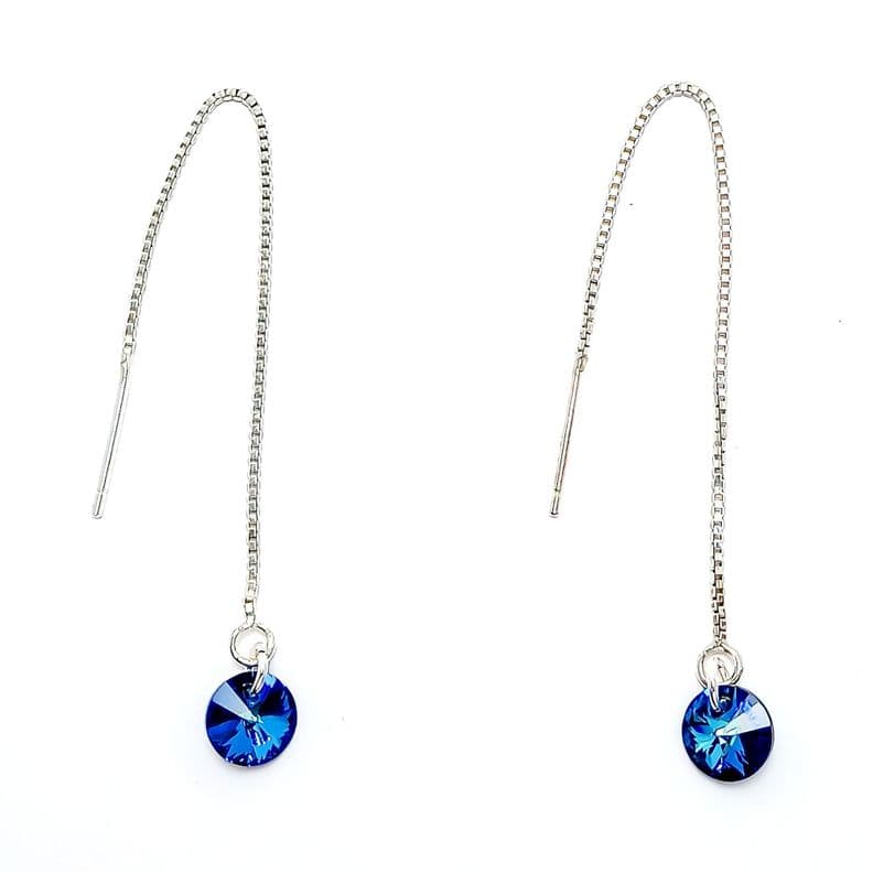 Aros Cristal Austriaco Azul Bermuda Colgante Plata Fina 925
