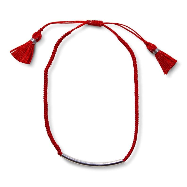 Pulsera Tubo Cordon Rojo Plata Fina 925