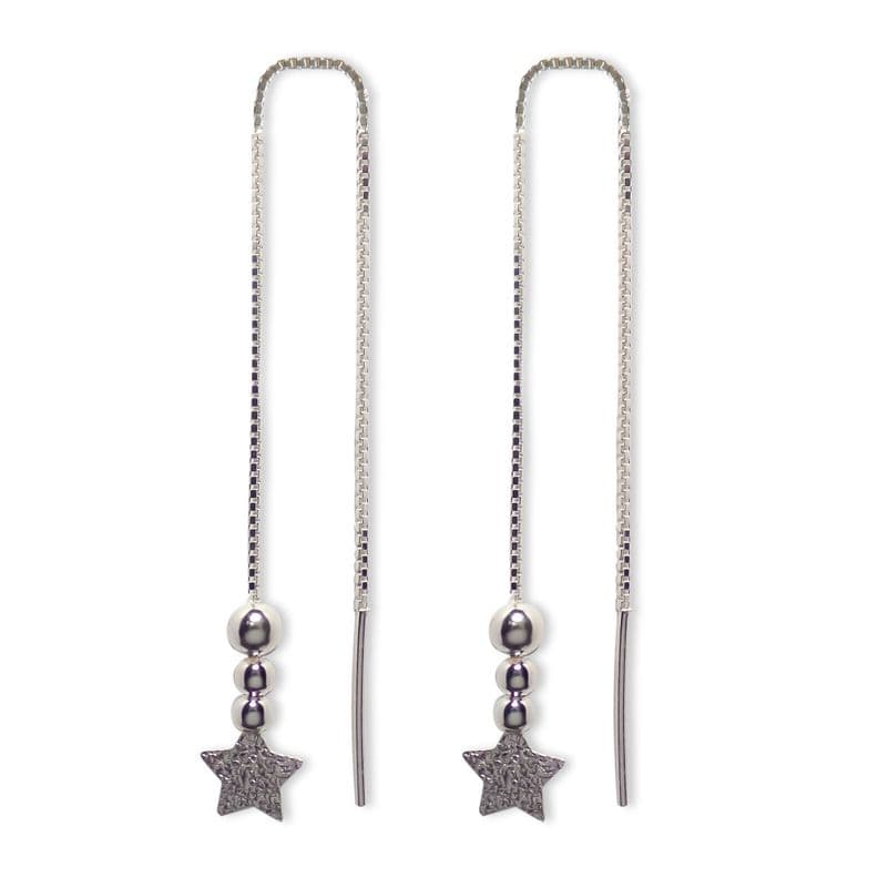 Aros Colgante Cadena Veneciana Estrella Satinada Bolitas Plata Fina 925