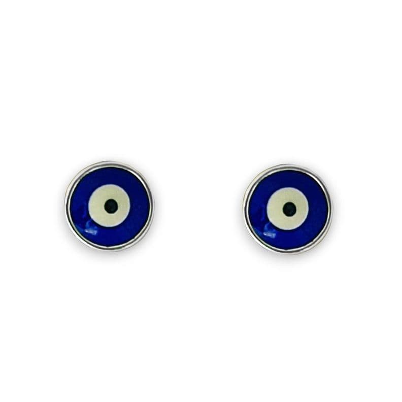 Aros Ojo Turco Cristal Azul 7mm Plata Fina 925