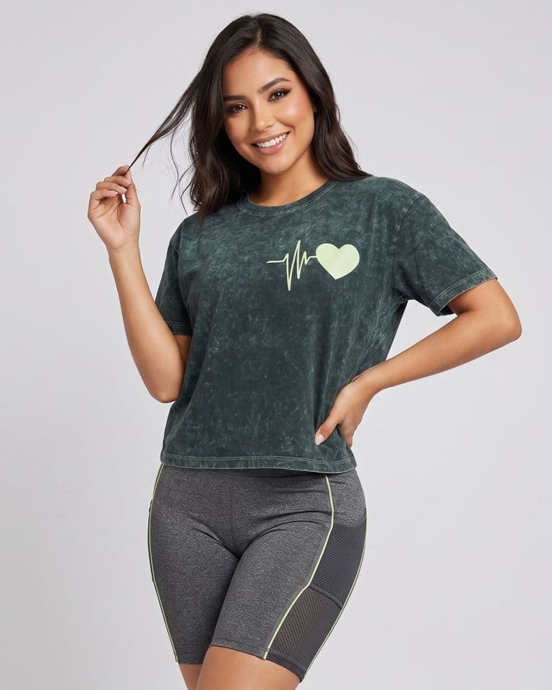 Polera Mujer Corazon Retro Gym - Ultra Suave Training Verde M