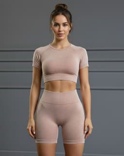 Conjunto Deportivo Mujer Manga Corta Y Short Push Up Yj203 Beige S-M