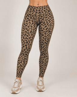Calza Mujer Animal Print Pretina Alta Bolsillos Laterales Cafe S