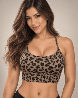 Peto Top Deportivo Mujer Leopardo Animal Print Espalda Cruzada Cafe L