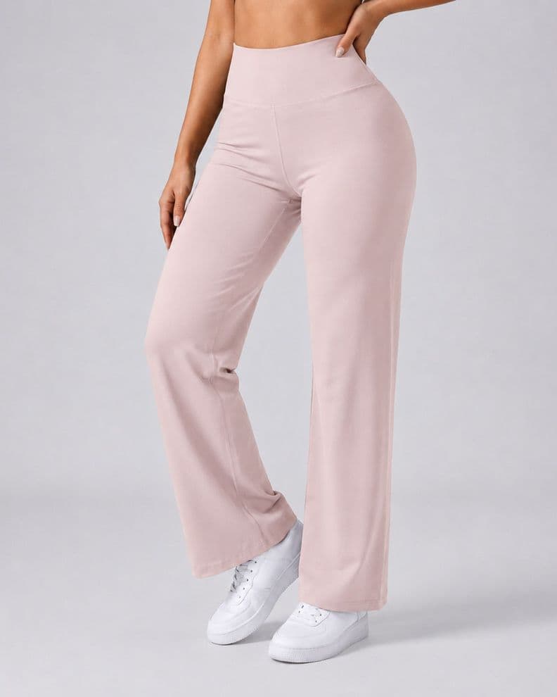 Pantalon Palazzo Mujer Tiro Alto Deportivo Bolsillo Trasero Rosado S