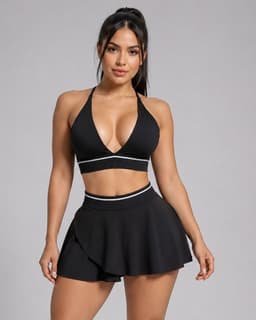 Conjunto Deportivo Falda Corta Con Short Y Top Tenis Gym Negro M