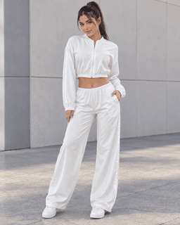 Conjunto Deportivo Mujer Palazzo con Bolsillos Chaqueta Crop Blanco S