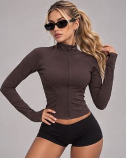 Chaqueta Deportiva Mujer Slim Ajustada Con Cierre Fit Cafe L