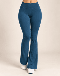 Calza Mujer Flare Acampanada Push Up Corte V Tiro Medio Azul Petroleo M-L
