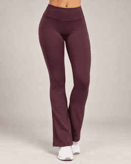 Calza Mujer Flare Acampanada Push Up Corte V Tiro Medio Burdeo S-M