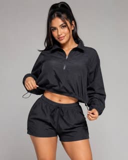 Conjunto Deportivo Cortaviento Mujer Chaqueta Corta y Short Negro M