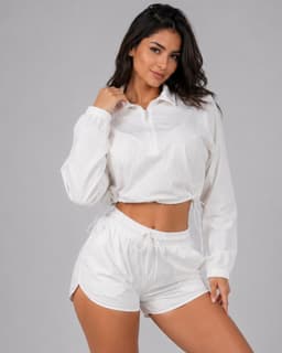 Conjunto Deportivo Cortaviento Mujer Chaqueta Corta y Short Blanco M