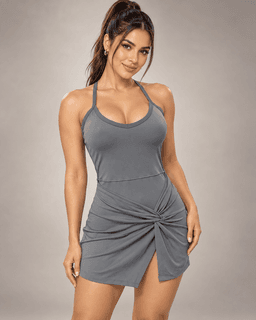 Enterizo Deportivo Mujer Short Interior Falda Cruzada Gris S-M