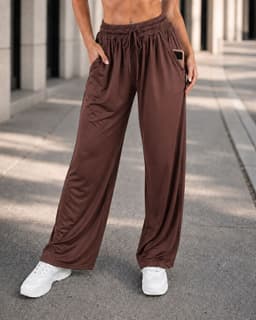 Pantalon Palazzo Mujer Cintura Elastica Con Cordon Ajustable Cafe L