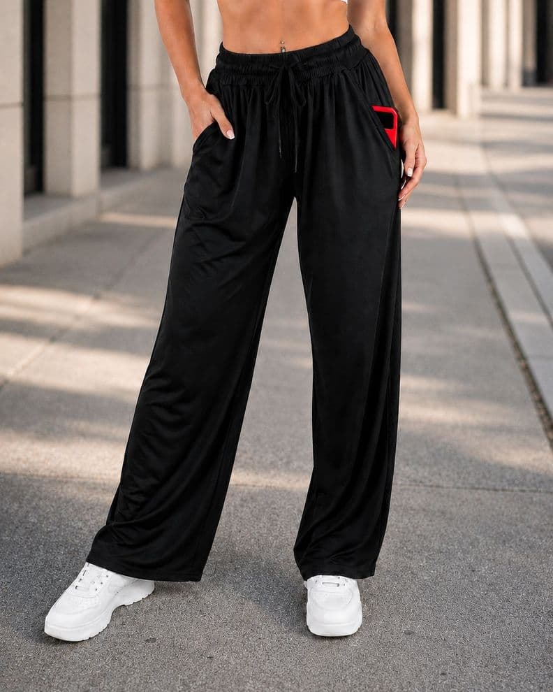 Pantalon Palazzo Mujer Cintura Elastica Con Cordon Ajustable Negro L