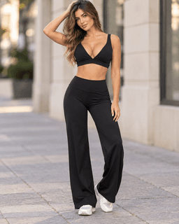 Set Mujer Palazzo Corte Corazon Top Peto Relleno Removible Negro M-L
