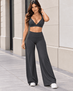 Set Mujer Palazzo Corte Corazon Top Peto Relleno Removible Gris Oscuro M-L