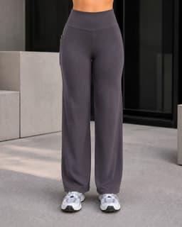 Pantalon Palazzo Mujer Tiro Alto Con Bolsillos Wide Leg Gris M