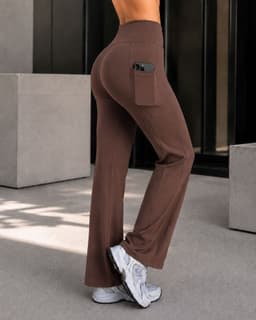 Pantalon Palazzo Mujer Tiro Alto Con Bolsillos Wide Leg Cafe S