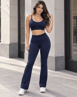 Set Deportivo Mujer Peto y Calza Flare Pretina Contrastante Azul L