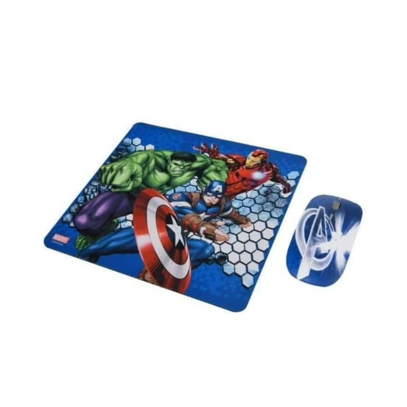 Kit Mouse Inalambrico USB 3B Y MousePad Avengers Azul