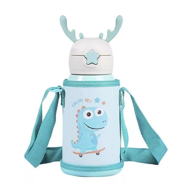 Botella De Agua Portatil 500ml Dino Kawaii Azul Infantil