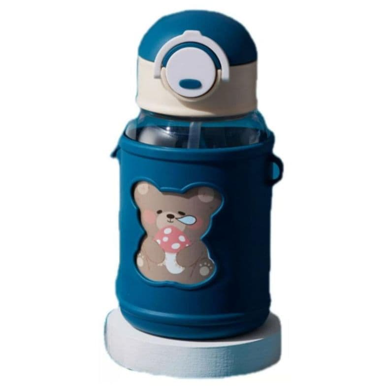Botella De Agua Portatil 620ml Osito Kawaii Azul Infantil