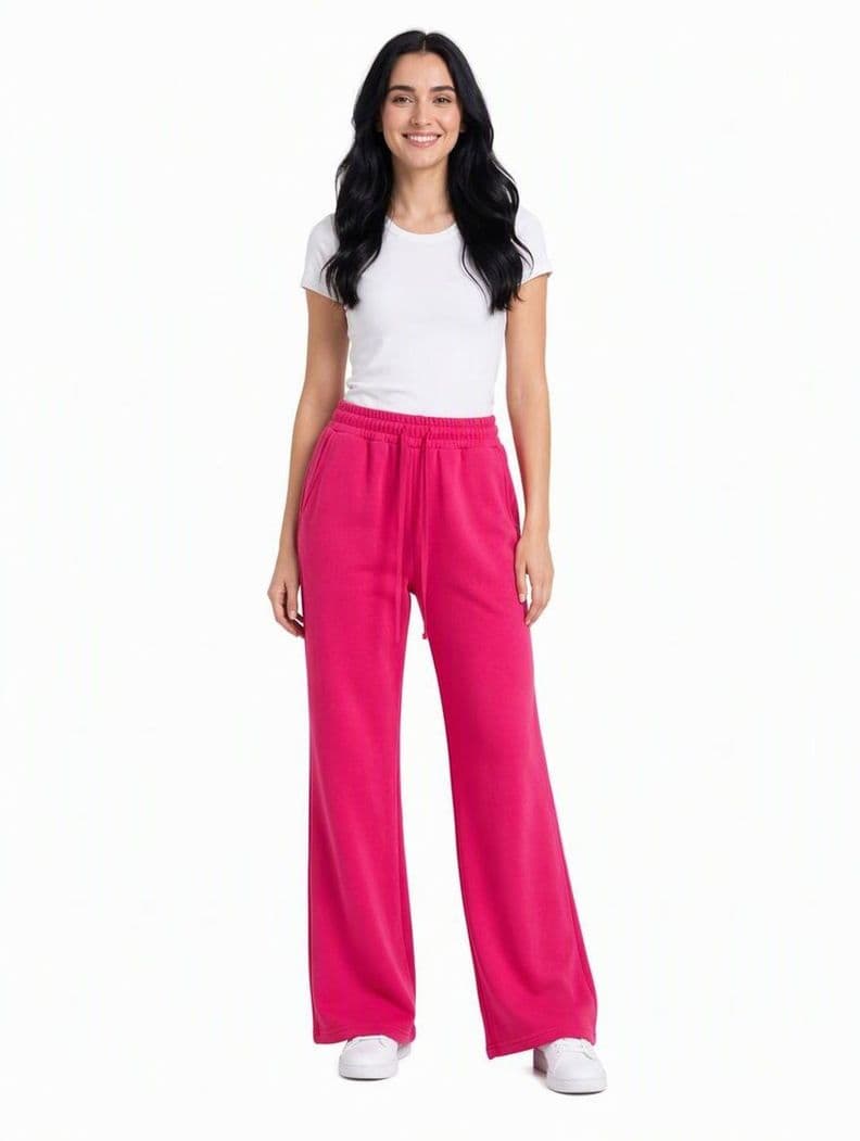 Pantalon Mujer Flare Pierna Ancha Cintura Elasticada Fucsia L-XL