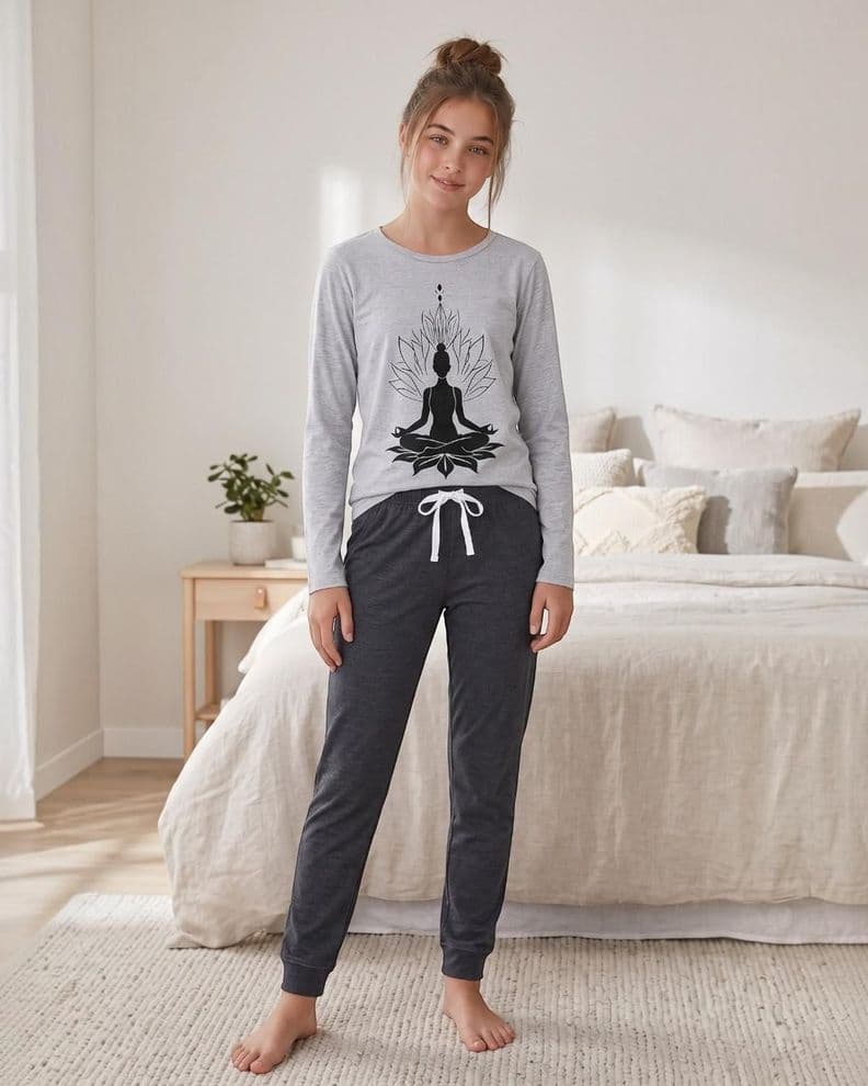 Pijama Nina Teens Algodon Yoga Gris 14