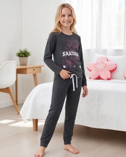 Pijama Nina Estampado Sakura K710003-2929 Gris Oscuro 10